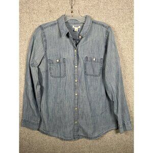 Vintage Chambray Old Navy Medium Womens Top Blue Button Long Sleeve Collared